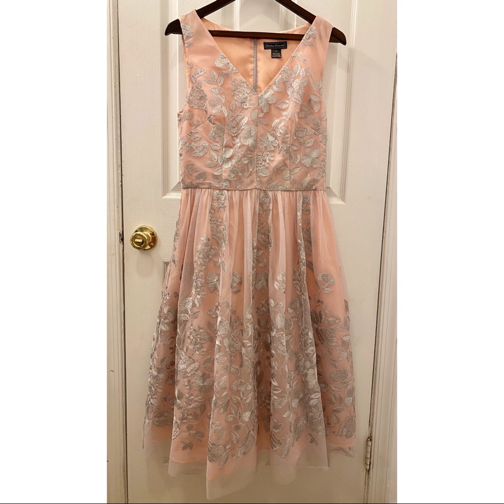 Tea-Length Jessica Howard Cocktail Gown - Pink/Nude/Silver